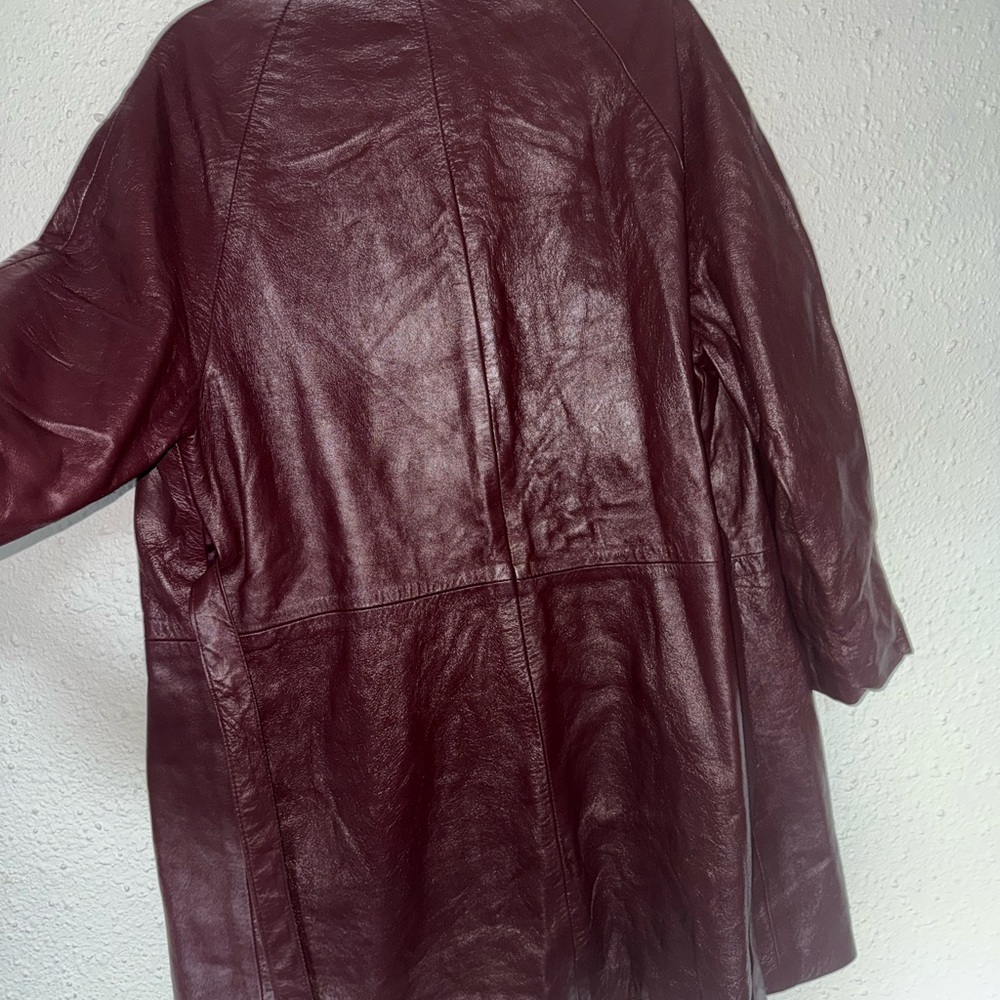 Vintage leather burgundy red trench coat